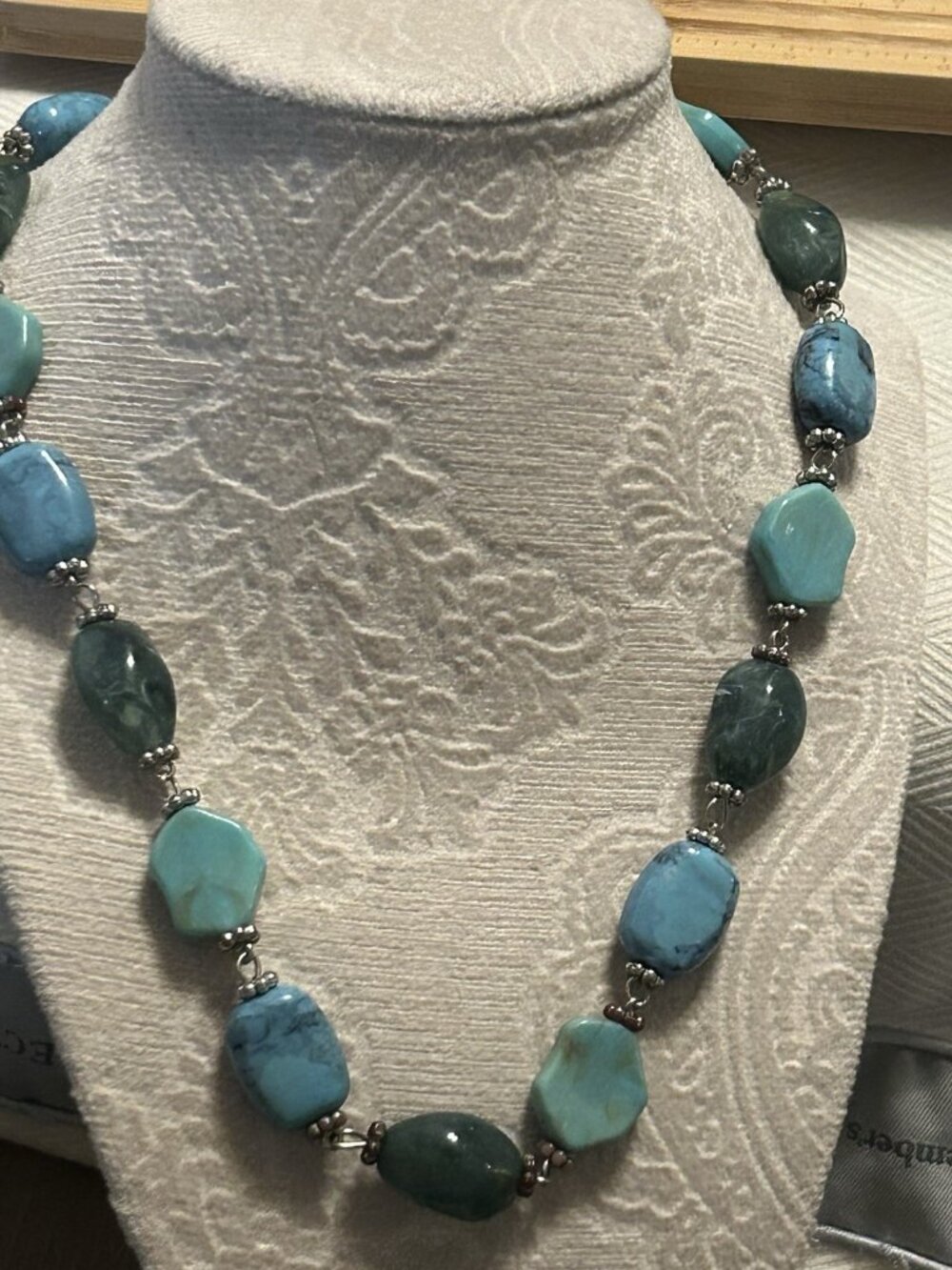 Claire's Boho Chunky Beaded Necklace Faux Turquoise Green Stone Statement Silver